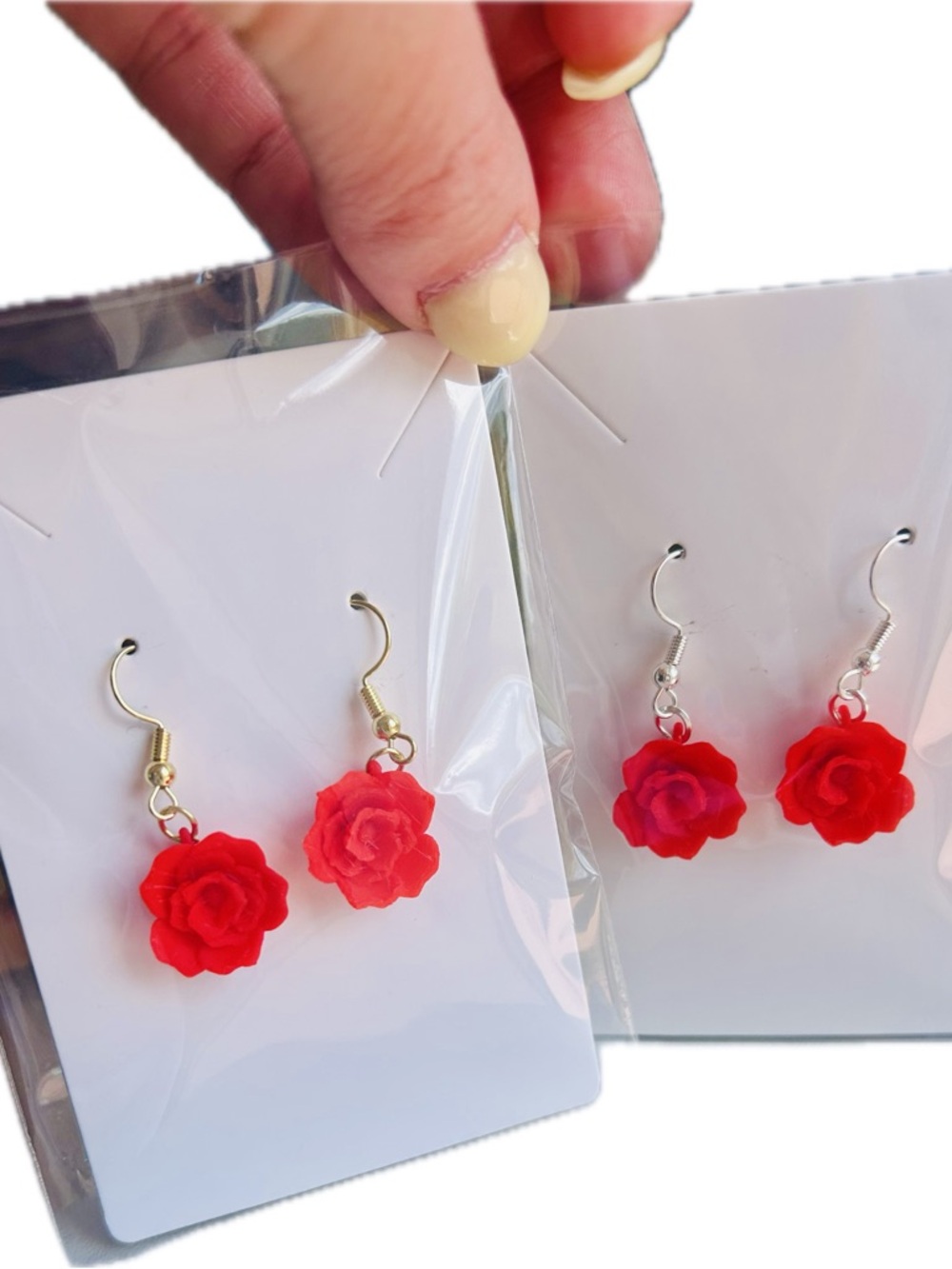 Red Rose Dangle Earrings